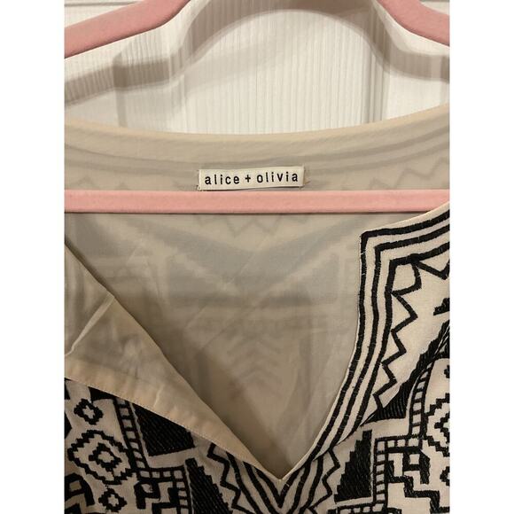 Alice & Olivia Lowell Embroidered Aztec Popover Bohemian Chiffon Tunic, sz S - Picture 6 of 11